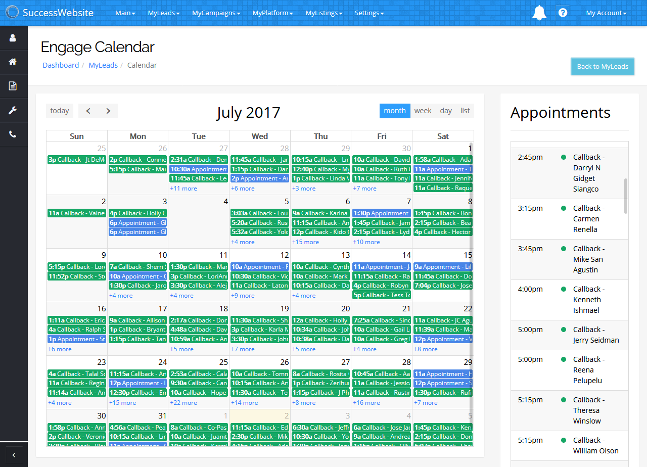 Engage Calendar - Full Month View