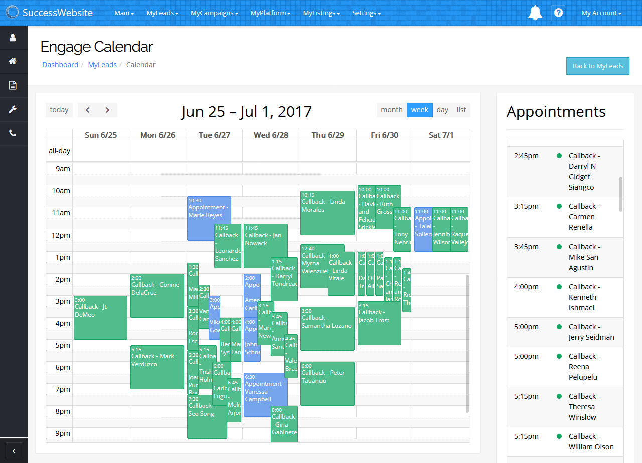 Engage Calendar - Week View