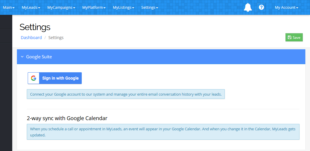 Engage Calendar - Google Integration Settings