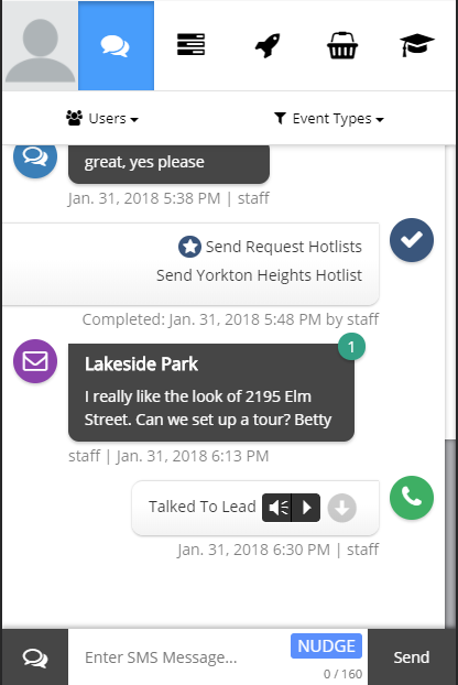 EngageCRM - Conversation History on Mobile example