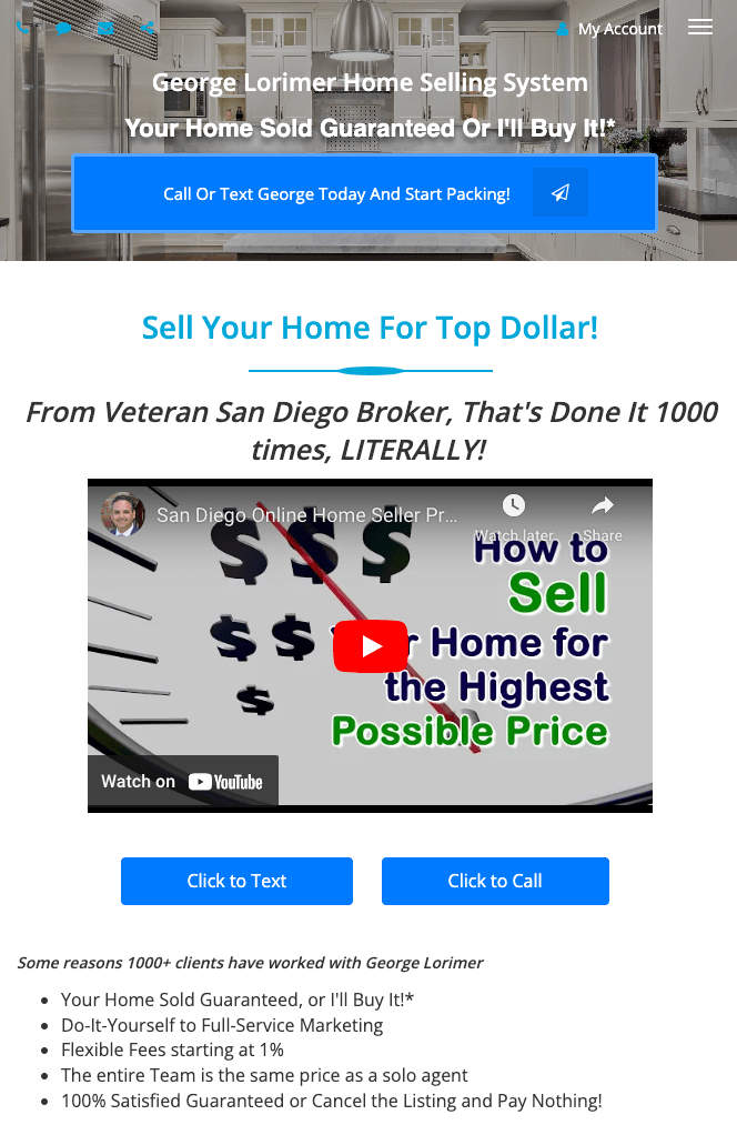 Video Landing Page example for Sellers